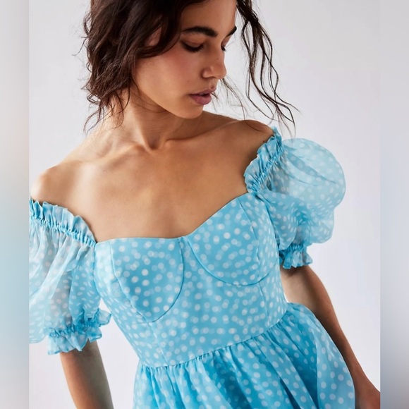 🌲 Selkie The Ritz Blue & White Polka Dot Gown - Picture 3 of 5